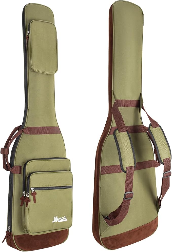 Bass Guitar Bag 0.5 Inch Padding Bass Guitar Case, Bass Electric Guitar Gig Bag Backpack with Neck Strap and 4 Pockets, Green