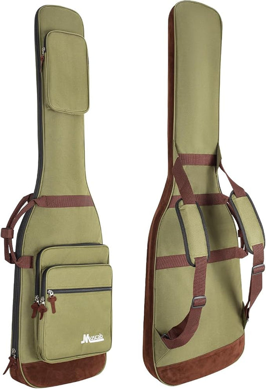 Bass Guitar Bag 0.5 Inch Padding Bass Guitar Case, Bass Electric Guitar Gig Bag Backpack with Neck Strap and 4 Pockets, Green