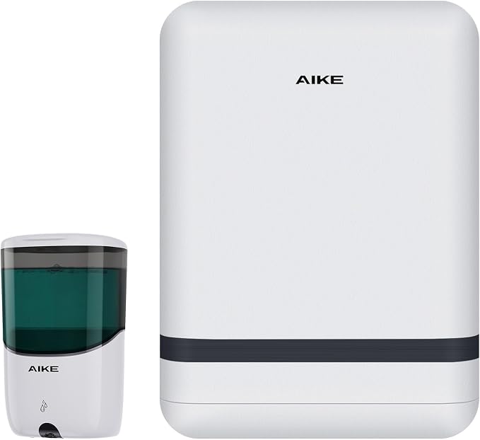 AIKE Automatic Soap Dispenser and Wall Mount Paper Towel Dispenser Bundle, Model AK1216& AK5301 White