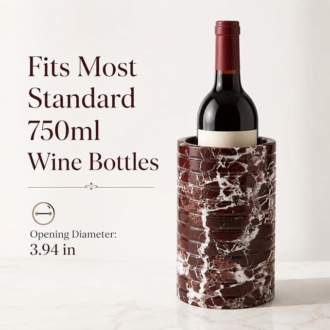 Purple Marble Wine Chiller for 750ml Wine & Champagne Bottles | Red Stone Wine Bottle Cooler Holder, Decorative Bar Cart and Dining Table Wine Holder