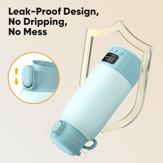 Portable Bottle Warmer for Travel, Fast Heating Milk Warmer On The Go, 17 OZ Water Warmer for Milk, Formula, Water, Temp Control 98°F -131°F, Baby Essentials for Outdoor Airplane Car Journey