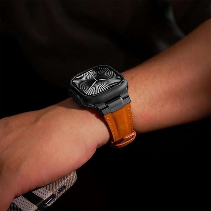 Vintage Genuine Leather Band for Apple Watch Ultra 49mm (2026 Upgrade), Rugged Replacement Strap Compatible with iWatch 46mm 45mm 44mm - for Men Women, Fit Ultra3/2/1, SE 3/2/1, Series11 10/9/8/7/6/5/4