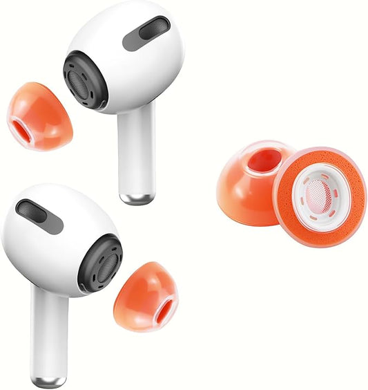 KASOTT Memory Foam Ear Tips for AirPods Pro 1st & 2nd Gen - Upgraded Liquid Silicone Rubber, Superior Noise Isolation, Secure Fit & Ultimate Comfort, Fits Charging Case, 1 Pair (Orange, Medium)