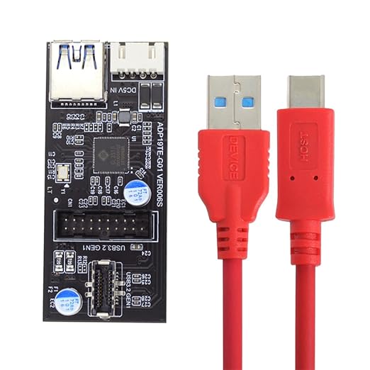 NFHK Type-C USB-C & 19/20Pin Header to USB 3.0 20Pin & Type-E Dual Ports Female PCBA Type Adapter Splitter HUB 5Gbps