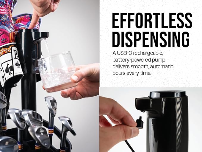 Pins & Aces Golf LiquorStick 3.0 - Electric Drink Dispenser, Rechargeable, Stainless Steel - Holds Up to 750ml - Keep Your Drink Cold Liquor Stick Fits in Every Golf Bag. New & Improved Design!