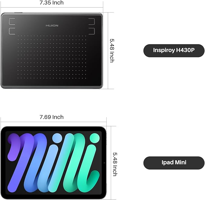 HUION Inspiroy H430P Drawing Tablet 4.8x3 Graphic Tablet with Battery-Free Stylus 4 Hot Keys, Art Tablet for Drawing, Writing, Design, Teaching, Work with Mac, PC, Linux & Mobile