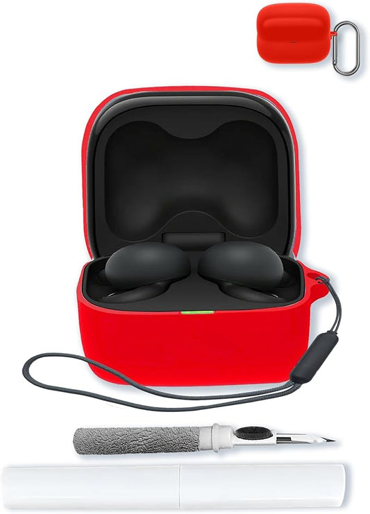 Case for Sony WF-L 910 LinkBuds Open Wireless Headphones,Soft Protective,Shockproof, BOVUGAC Silicone Case Cover with Keychain & Cleaning Kit & Lanyard-Red