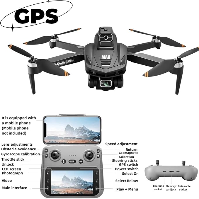 GPS Drone with 4K Camera, 4.5" LCD Display Screen Controller- 3,280ft RC Range, Auto return, Follow Me, Go Home, Gesture Control, One Key Takeoff/Landing, Altitude Hold,led Light, Professional Quadcopter for Aerial Photography Control and Video Recordi...