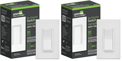 Leviton No-Neutral Decora Smart Switch, Requires MLWSB Wi-Fi Bridge to Work with My Leviton, Alexa, Google Assistant, Apple Home/Siri & Wire-Free 3-Way DN15S-1RW, White (Pack of 2)