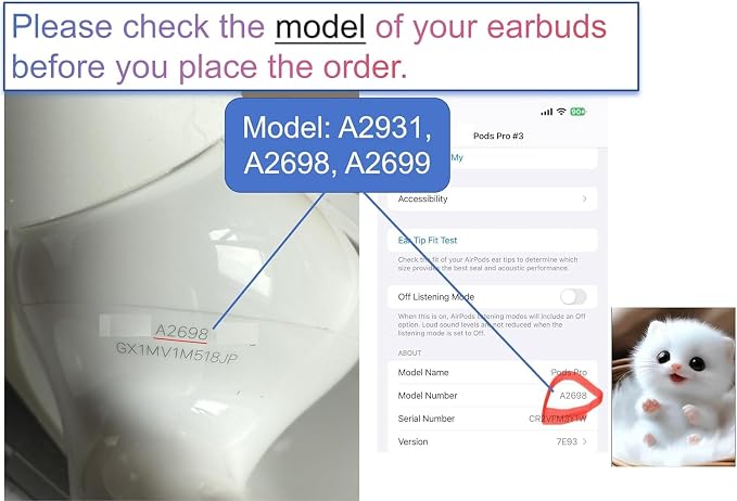 OEM A2698, A2699 Single Left Side Earbud Replacement for Pro2nd, Compatible with Original A2700 Charging Case with Lightning Port, Ear Cushion