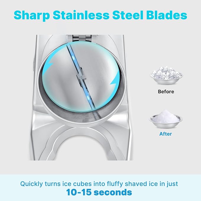 Portable Cordless Ice Shaver Machine, 178Ibs/h Dual Blade & Single Battery | 180W Battery Powered Ice Crusher Machine for Home Use &Outdoor (Backyard & Patio), Extra Blades & Ice Pick, Silver