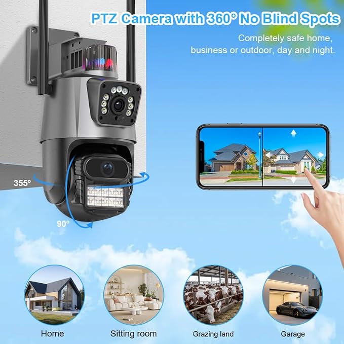 PTZ WiFi Outdoor Security Wireless 2X3MP Dual Lens Linkage Human Detect Pan tilt Digital Zoom Auto Tracking Home Surveillance Camera Two Way Audio Color Night Vision ICsee