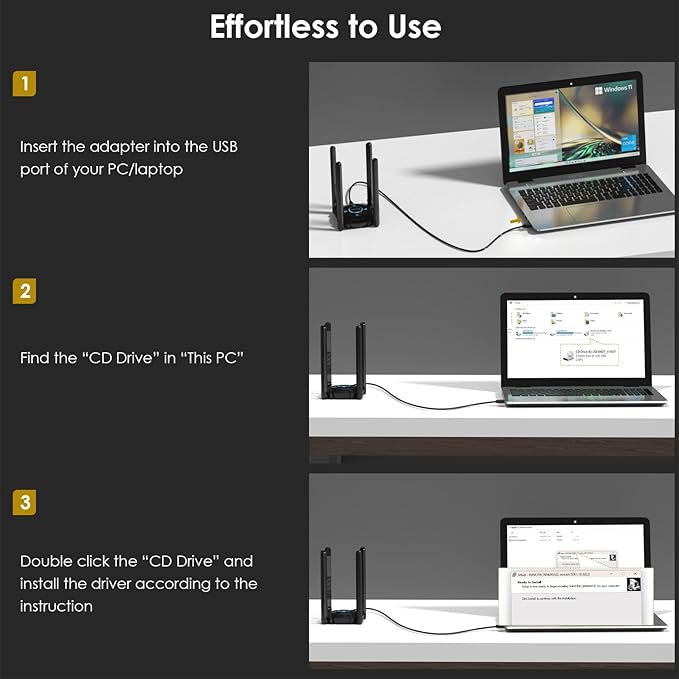 WAVLINK AX5400 USB WiFi 6E Adapter for PC, Tri-Band USB3.0 WiFi Adapter for Desktop PC Laptop, Wireless Adapters with 4x5 dBi,Antennas, 6G/5.8G/2.4G, OFDMA, WPA3, WiFi Dongle for Windows 11/10 ONLY