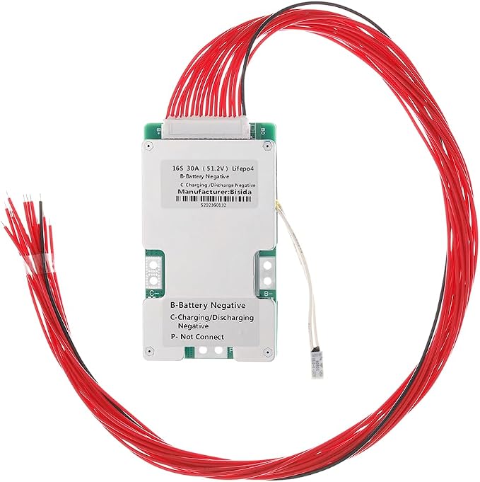 16S BMS 51.2V 30A Lifepo4 Battery Management System PCB Protection Board with Balance and NTC,Ten Functional protections, Common Port, for Lifepo4 Battery Pack (16S 51.2V 30A)