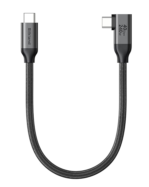 Silkland Short Right Angle [1FT/0.3M] USB 4 Cable for Thunderbolt 4, 40Gbps Data Sync, 8K/5K@60Hz, 240W Charging, 90 Degree USB C Thunderbolt Cable, Compatible for MacBook, iPhone 17, iPad, SSD, Dock