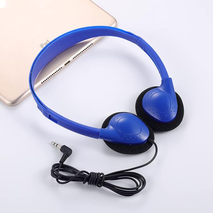 Classroom Headphones Bulk 12 Pack Class Set for School Students Kids and Adult -Sturdy Wired 3.5mm Plug (Blue, 12 Pack)