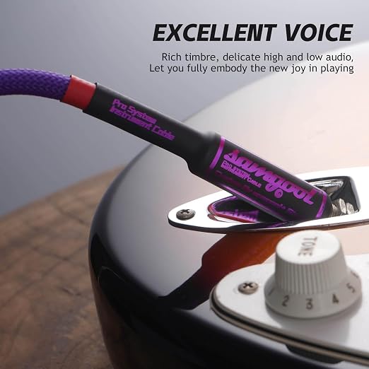20ft Guitar Cable, 1/4 Inch Straight/Angle Instrument Cable, Electric Cord Amp Cord for Bass Amp and Instruments (CC Purple Braided)