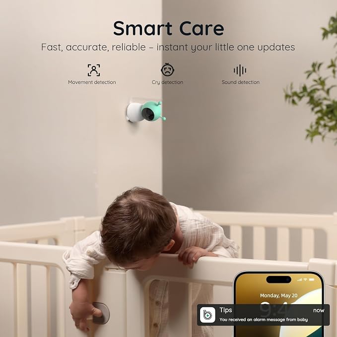 BOIFUN 2026 Upgraded 2K WiFi Baby Monitor with Camera and Audio, Smart Night Light, APP & 5" Split-Screen Control, Motion/Cries/Sound/Custom Alarm Zone Detect, Auto Tracking, Humidity Temp Detect