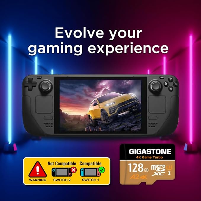 【For Switch 1 Only】GIGASTONE 128GB Micro SD Card, 4K UHD Game Turbo, MicroSDXC Memory Card for Nintendo-Switch 1, R/W 100/50 MB/s, Action Camera, A2 V30, UHS-I U3, C10【5-Years Data Recovery】