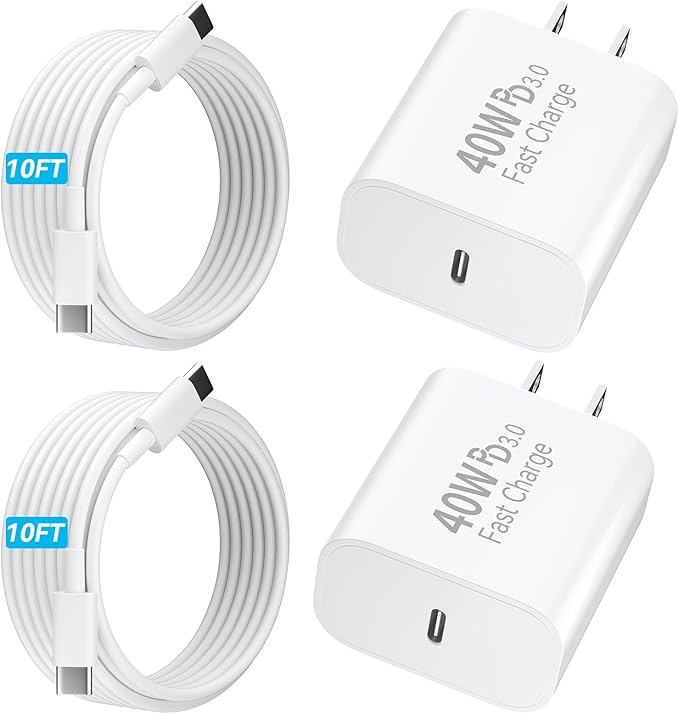 10 FT USB C Cable Phone Charger for iPhone 17 16 15,Extra Long 10Foot USB C to Type C Charger Cable 40W USBC iPhone Charger Fast Charging for iPhone 17 Air/17 16 15 Pro/Plus/Pro Max,iPad Pro