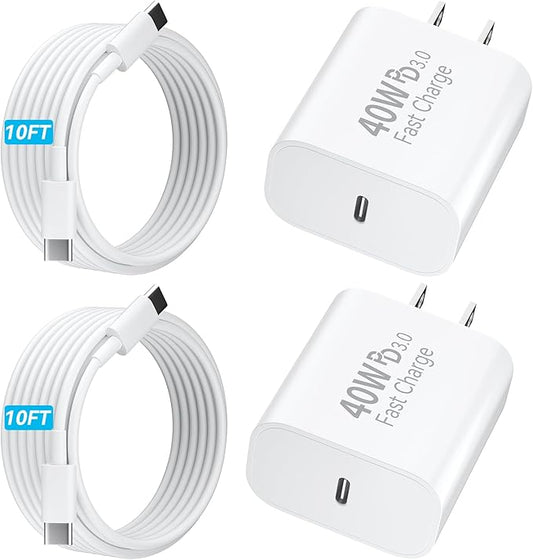 10 FT USB C Cable Phone Charger for iPhone 17 16 15,Extra Long 10Foot USB C to Type C Charger Cable 40W USBC iPhone Charger Fast Charging for iPhone 17 Air/17 16 15 Pro/Plus/Pro Max,iPad Pro