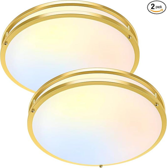 16 Inch LED Flush Mount Ceiling Light Fixture, Dimmable 5CCT Selectable 2700K Warm White-6500K Super Bright Daylight White, 50W 6000LM Round Gold Ceiling Lamps for Living Room Bedroom Kitchen, 2 Packs