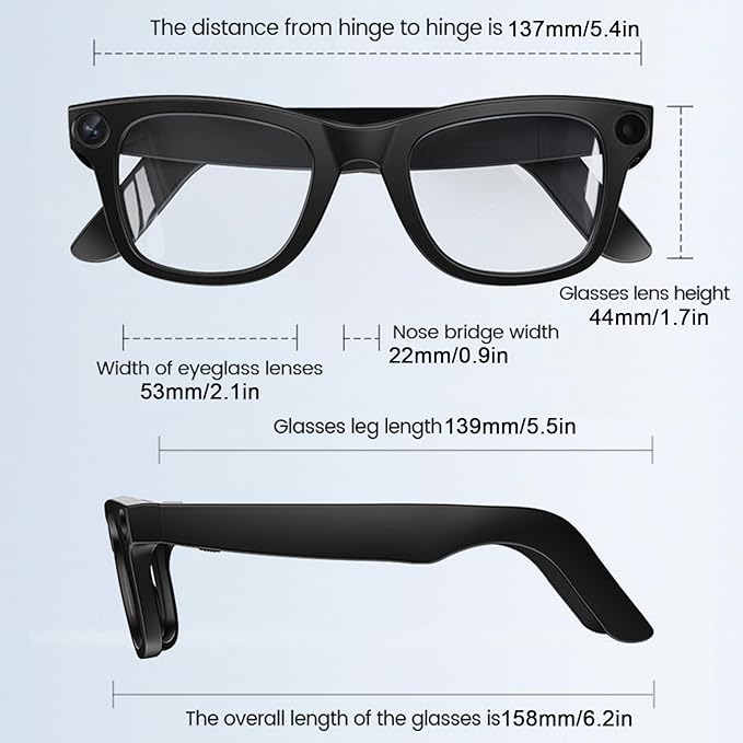 Ai Smart Glasses with Camera,8MP HD 1080P Camera Glasses for Men Women,Video Recording Glasses with Audio, Translation Sunglasses,Voice Assistant, Open-Ear Audio for Travel, Meetings & Vlogging