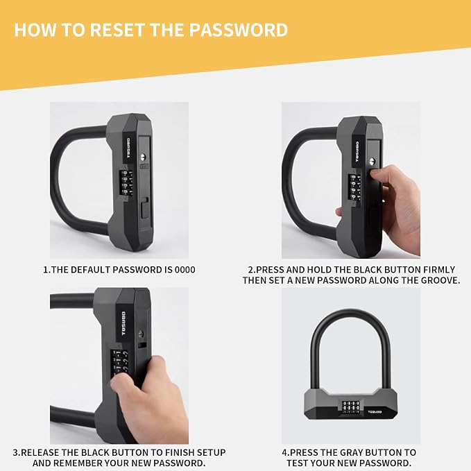 Bike Locks Heavy Duty Anti Theft, 18mm Bicycle Combo U Lock, 4-Digit Resettable Combination Lock with 5FT Steel Cable and Bracket, for Electric Scooter, Ebike, Motorcycle (Gray) (Black)