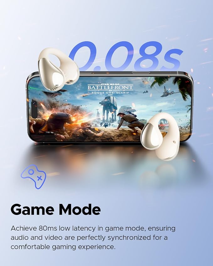 SoundPEATS PearlClip Pro Open Ear Clip Earbuds, Fast Charge (10Mins/2Hrs), IPX5 Sweatproof, Stable Bluetooth 6.0, Secure Fit, Rich Sound, 24H Play - Beige