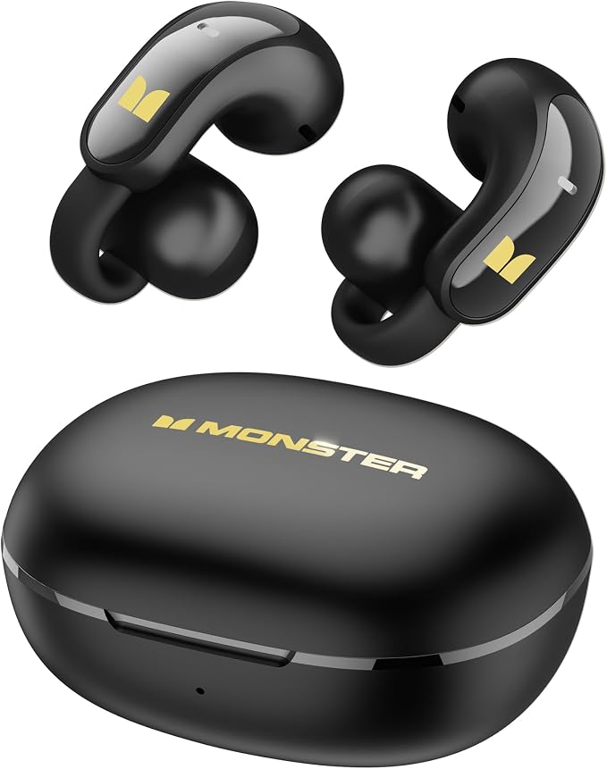 Monster AC228 Open Ear Headphones, 24-Hour Battery Life, IPX5 Water Resistant, Bluetooth 6.0, All-Day Comfort Fit, Wireless Clip on Earbuds Running & Cycling