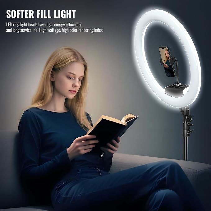 Large Ring Light with Stand, 19" Ring Light Tripod for iPhone, Professional Led Ringlight for Live Streaming, Barber, Makeup, YouTube, Tiktok, White