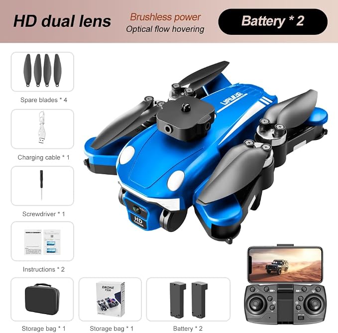 8K HD Triple Lens Drone with Carbon Fiber Frame, 50 Min Flight, 360° Obstacle Avoidance & Brushless Motors | Optical Flow Hover, Headless Mode for Adults
