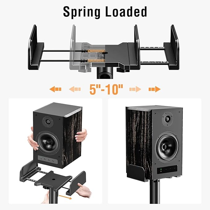 ELIVED Universal Speaker Stands Pair Height Adjustable Max 43.3", Surround Sound Speaker Stands for Bookshelf Speaker Satellite Rear Speakers Up to 11 lbs, Spring-Loaded Plate Extends to 10"