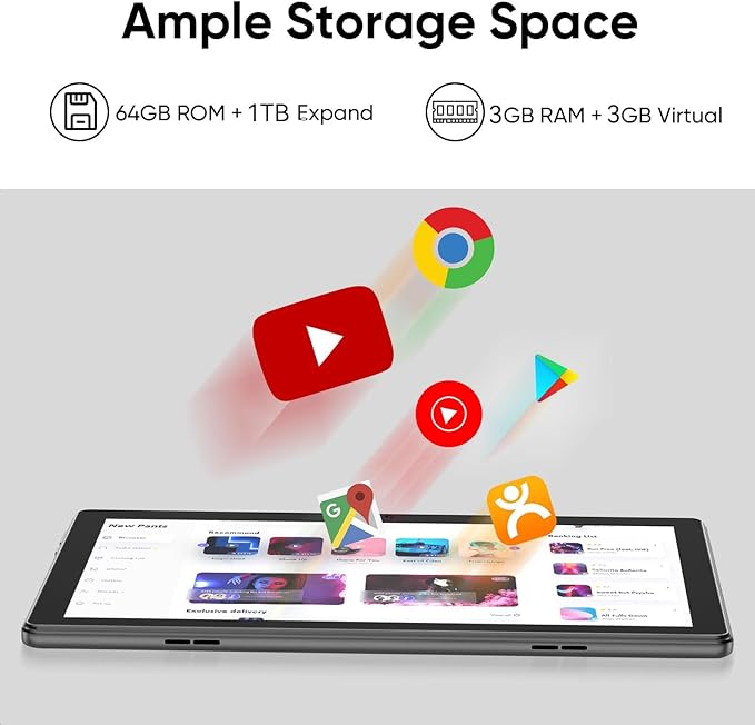 COLORROOM Tablet 10 inch Android 15 Tablets, 12GB+64GB/1TB Expand, Quad-Core Processor, 1280x800 Touch Screen Display, WiFi 5, Dual Cameras, 6000mAh Battery