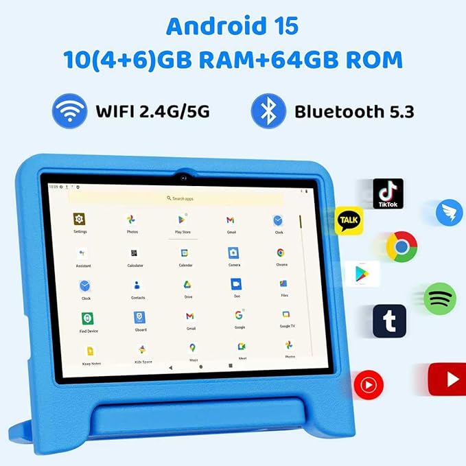 COLORROOM 2026 Upgraded Android 15 Tablet, 10inch Kids Tablet, Octa-core CPU, 10GB+64GB+1TB Expand Tablets for Kids with Kids Space, Parental Control, 6000mAh Big Battery,Touchscreen Tableta,Blue