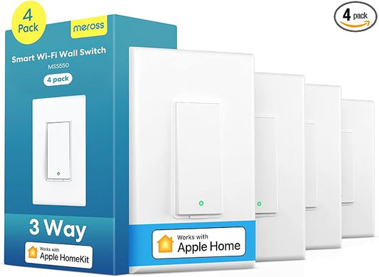 meross 4 Pack 3 Way Smart Switch Smart Light Switch Supports Apple HomeKit, Siri, Alexa, Google Assistant & SmartThings, Wall Switch Neutral Wire Required, Remote Control Timer