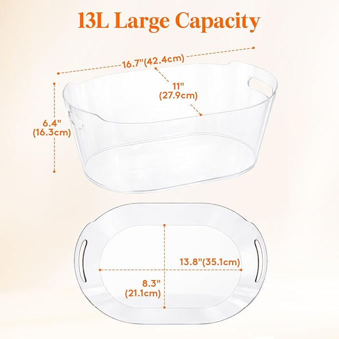 Lifewit 13L Ice Bucket for Parties, Large Beverage Tub with Scoop, Drink Cooler for Dirty Soda Bar, Portable Champagne/Wine/Beer/Juice Table Chiller for Outdoor Bar & Mimosa Bar Supplies