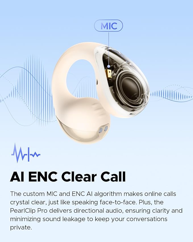 SoundPEATS PearlClip Pro Open Ear Clip Earbuds, Fast Charge (10Mins/2Hrs), IPX5 Sweatproof, Stable Bluetooth 6.0, Secure Fit, Rich Sound, 24H Play - Beige