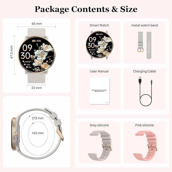 Smart Watch for Women Fitness Tracker: Waterproof Bluetooth Call Answer/Make Smart Watches for Android/iPhone Digital Women Smartwatch Activity Pedometer Heart Rate SpO2 Monitor 120+ Sports Model