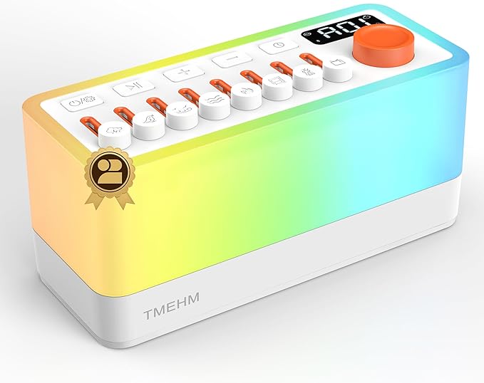 TMEHM 3-in-1 Sleep Sound Machine with 8 Mixable Nature Sounds, Portable Bluetooth Speaker & 12-Color Night Light, White Noise, Sleep Timer & Breathing Exercises for Babies, Kids, and Adults