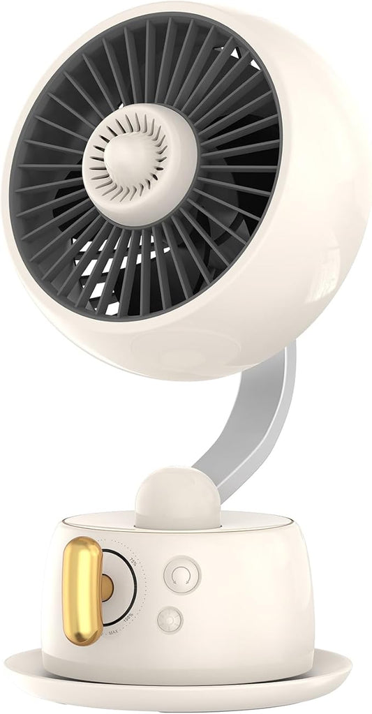Magnetic Aromatherapy Desk Fan,CordlessTable Air Circulator Fan with Night Light,120° Auto Swing & 27dB Quiet, Rechargeable USB-C Infinite Speed Office Fan, Compact for Bedroom - Beige
