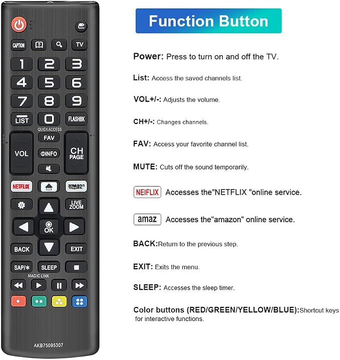 Universal for LG-TV-Remote-Control-Replacement, Compatible with All LG Smart TVs (AKB75095307)