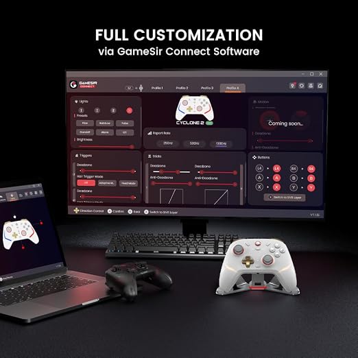 GameSir Cyclone 2 Wireless PC Controller — 1000Hz Polling Rate, TMR Joysticks, Hall Effect & Micro 2-in-1 Triggers, PC Gaming Controller for PC/Android/Switch/Switch 2 with Charging Dock (Black)