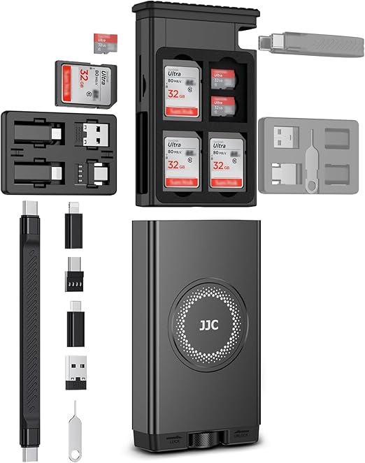 Versatile SD/TF Card Reader with Cable Card SD/TF Holder, First Aid Kit Case for Travel or Outdoor, Multi Charging with USB-C 3.1 Cable with USB-A & Light & Micro USB and OTG Adapter Convertor Kit