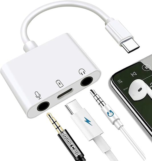 USB C to Microphone Adapter for Live-Streaming Type C to Microphone & 3.5mm Headphone Adapter with Charging Port USB C Audio & MIC Splitter Compatible for iPhone 16/17 iPad Pro/Galaxy 25 24/Pixel 9 8