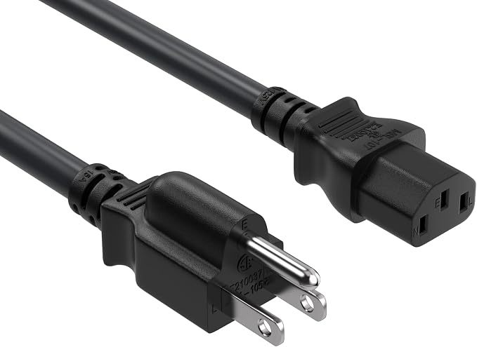 Cable Leader 1ft 14AWG Computer Power Cord, NEMA 5-15P to IEC C13 AC Power Cable, Heavy Duty 3-Prong Replacement Power Cord for PC, Monitor, Printer, Server & TV - Black