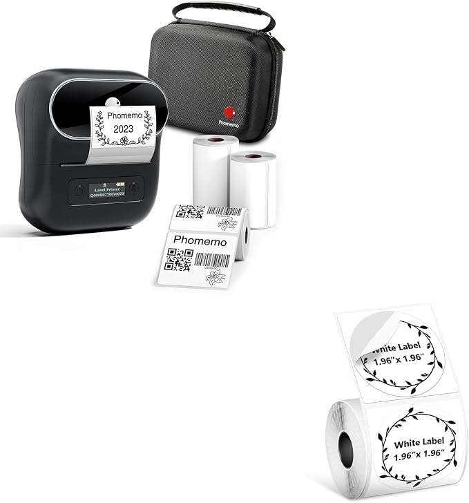 Phomemo M220 Label Maker & 1 Roll White Thermal Labels, 1.96" x 1.96"(50x50mm)