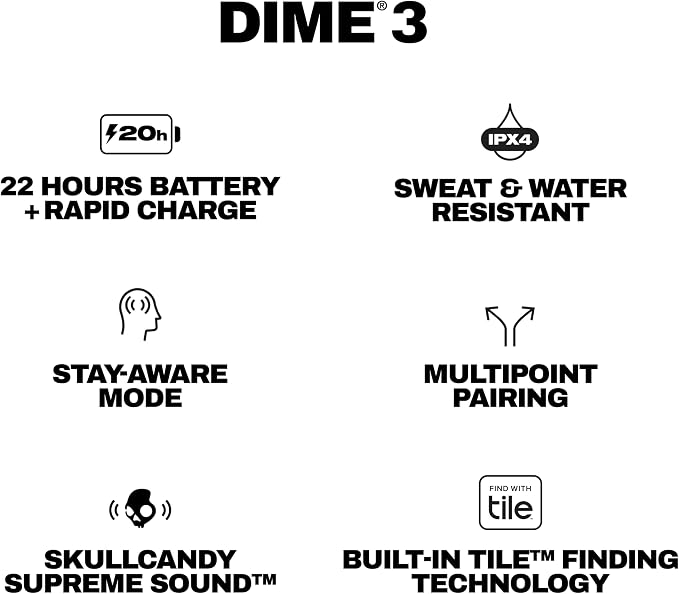 Skullcandy Dime 3 Wireless Earbuds, Bluetooth Headphones, Noise Isolating Fit, Up to 20 Hours Battery, Microphone for iPhone Android, Easy Carry with Integrated Lanyard - Realtree APX Black/Orange
