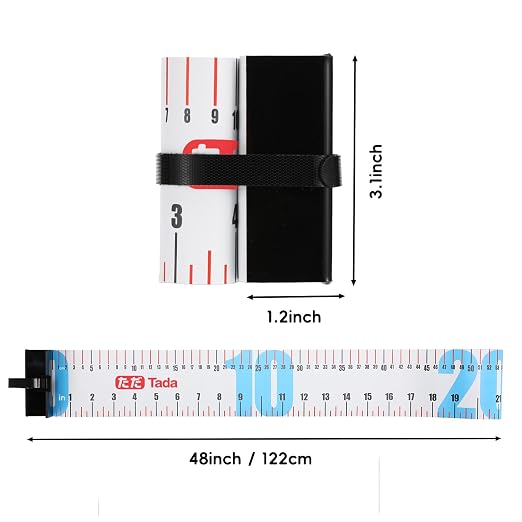 Tada 48in/122cm Fishing Ruler Portable Roll Up Folding Fish Measuring Tape with Bump Board