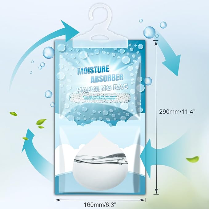Moisture Absorbers 12 Pack - Fragrance Free Humidity Absorber High-Efficiency Dehumidifier Bags Portable Moisture Hanging Bags for Closet, Bathroom and Kitchen